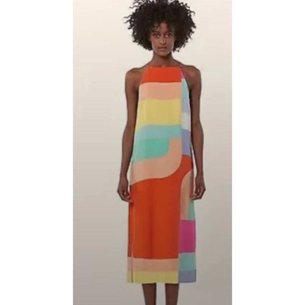 Mara Hoffman Color Block High Neck Midi Shift Dress Size XS GUC